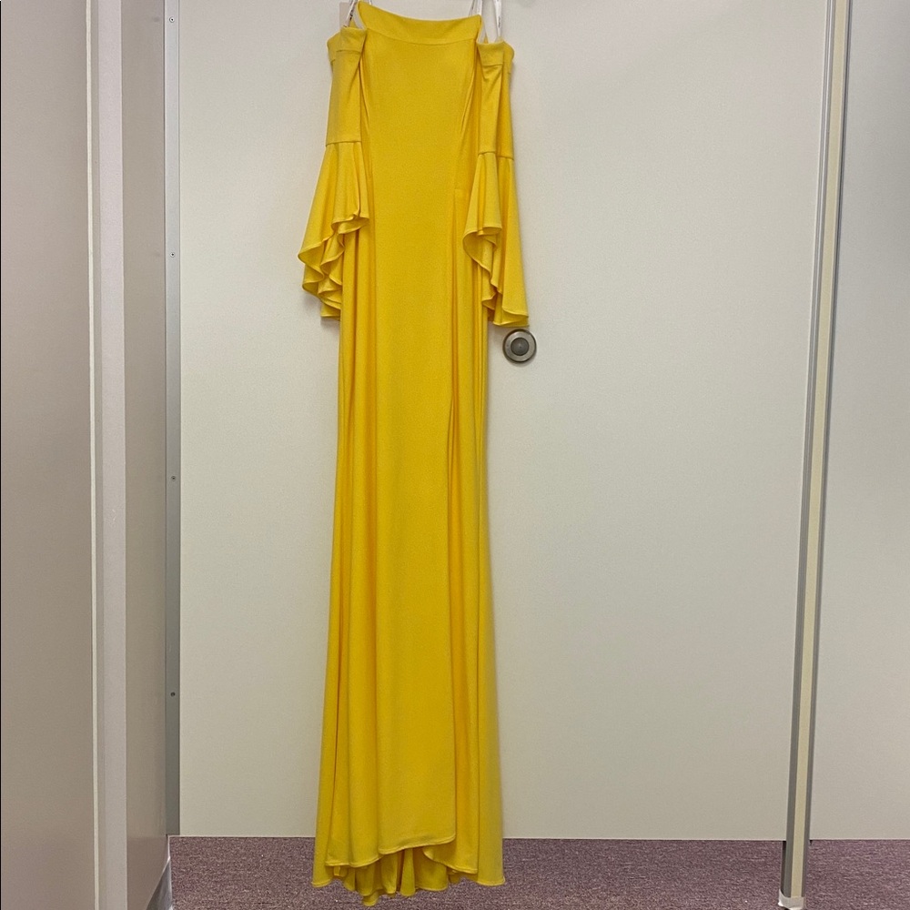 Elegant Canary Yellow Off-Shoulder Dress - Picture 2 of 8
